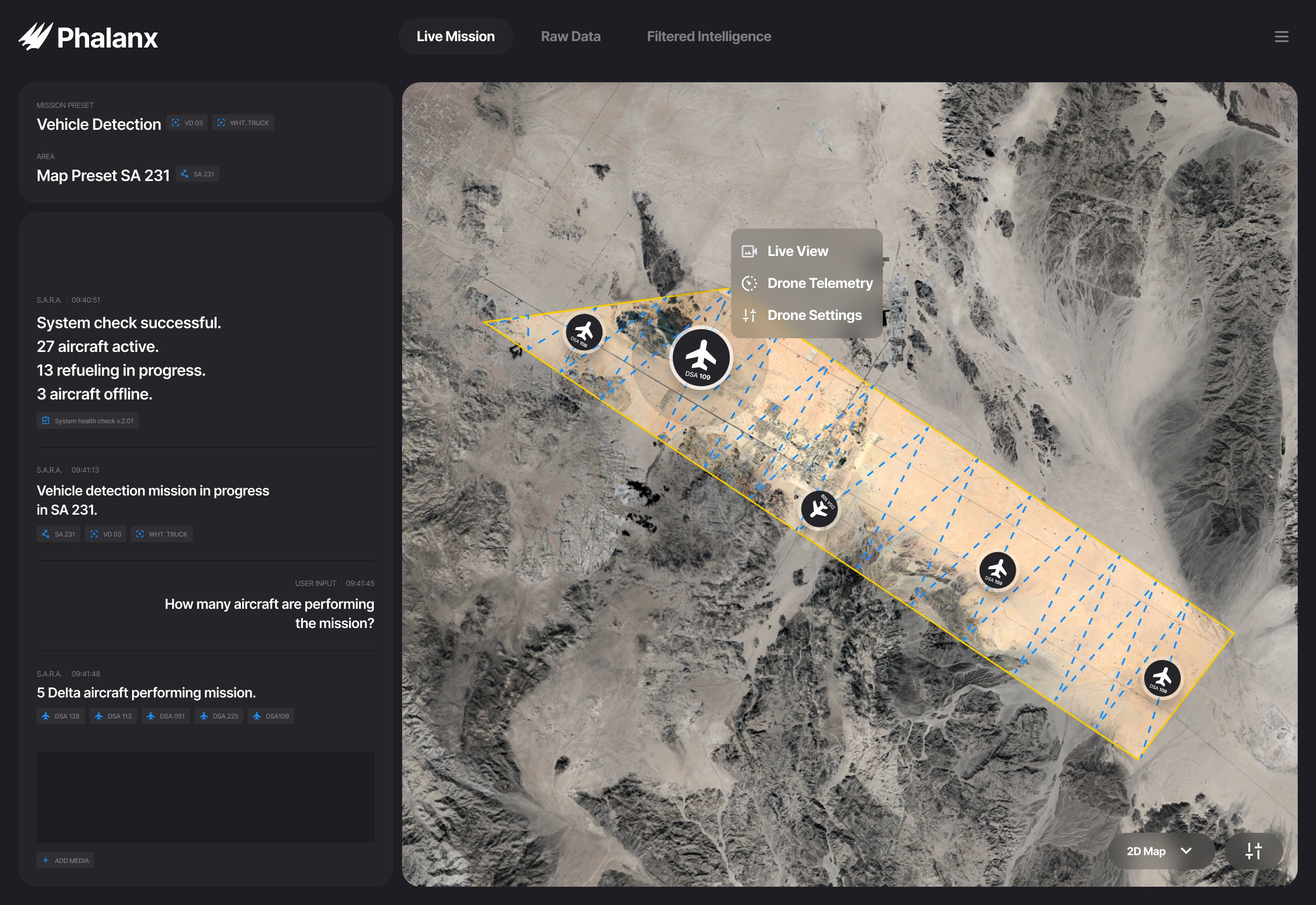 Phalanx AI Mission Interface Screen 1