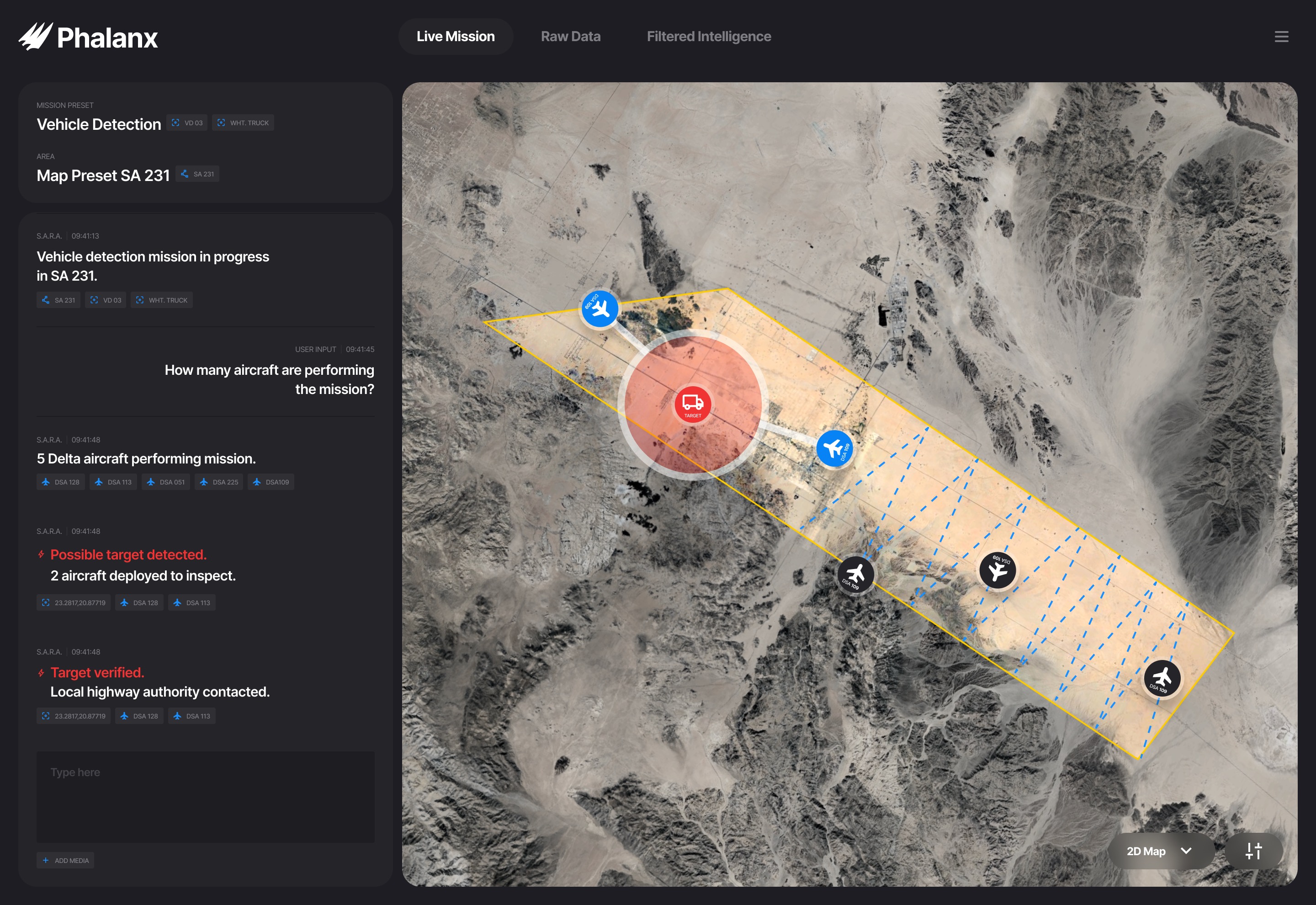 Phalanx AI Mission Interface Screen 2